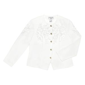 White Floral Embroidered Blazer